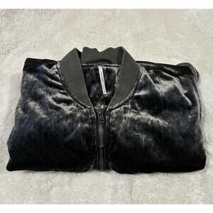 Free People Womens Ruched Plush Velvet Bomber Sz M Boho Indie Grunge Emo